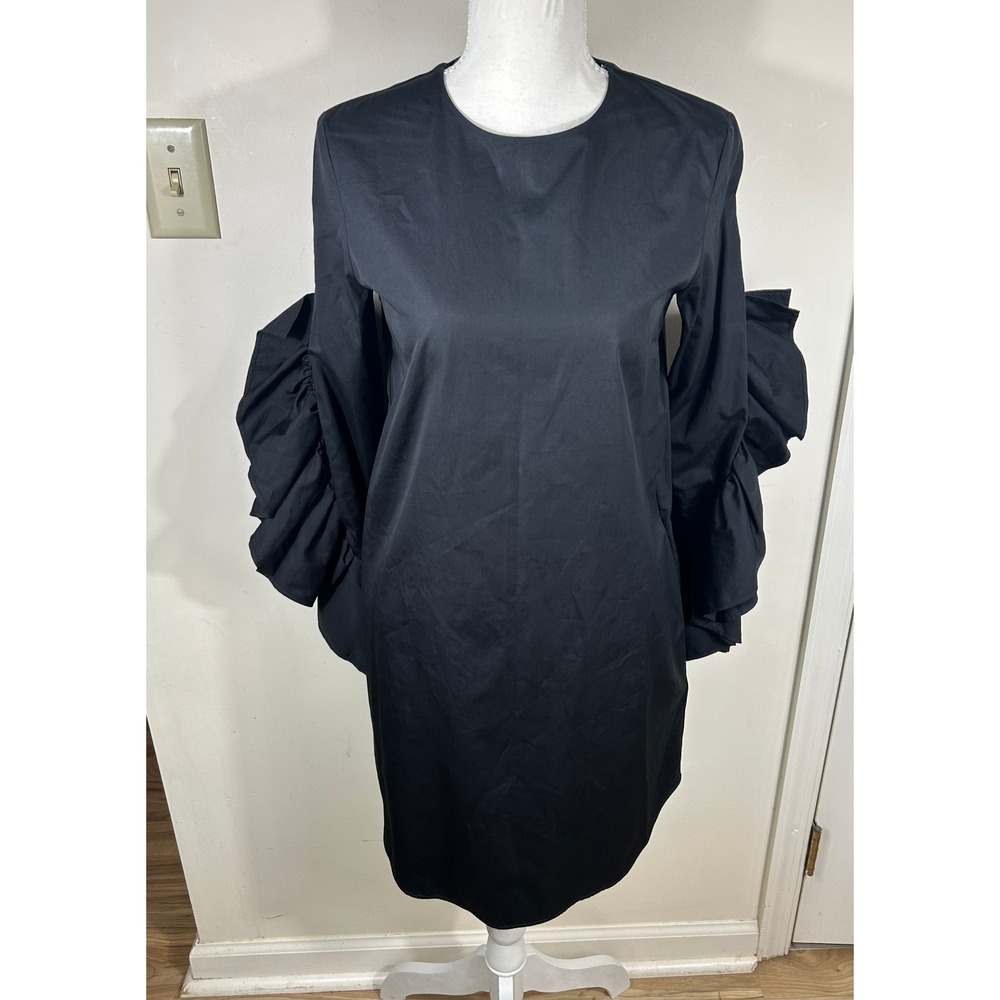 COS Ruffle Sleeve Dress Sz 2 Black Statement Avant Garde Cotton Shift LBD Modern